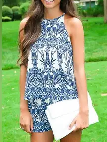 Nordstrom Dee Elle blue and white halter racerback romper size medium NWOT