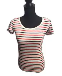 New NWT Caslon Patriotic Red White Blue Striped Tee Shirt Small Cotton