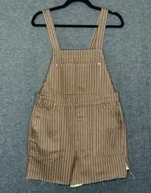 WeWoreWhat Pinstripe Overall Shorts Brown Medium Slit Leg 100% Cotton