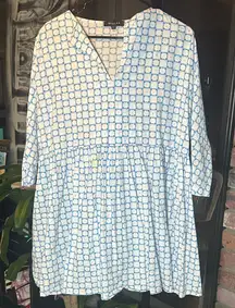 Beulah Blue and Cream Checkered Floral Top