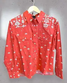 Retro Womens Shirt Size S Orange Western Pearl Snap Pockets