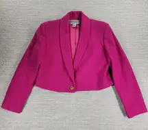 Fundamental Things Pink Wool Cropped Blazer Womens 8 Shawl Collar Gold Button