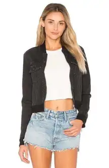 J Brand  Harlow Washed Denim Bomber Jacket in Black