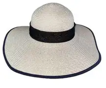 Wide Brim Cream & Black Straw Sun Hat