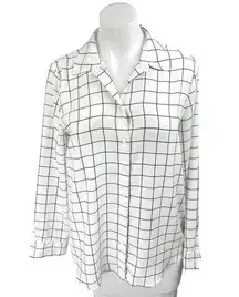 J.Crew Women's White Plaid Checkered Long Sleeve Collar Button Up Shirt Top Sz S