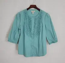 Vertigo Women's Blue Blouse Large Ruffles 3/4 Sleeves Round Neck