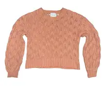 Pink Rose Open Knit Leaf Design Cropped Sweater Peach Women’s Small