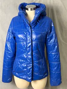 Lucy Electric Blue Shiny Puffer Jacket Hooded Lightweight Quilted Coat S