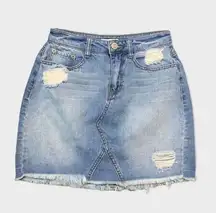 Y2K  Distressed Medium Wash Mini Jean Skirt Size 3 Juniors