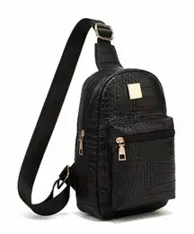 NEW - Black Crocodile Embossed Pattern Sling Bag / Crossbody Bag / Chest Bag.