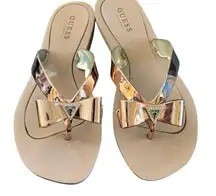 GUESS Tutu Eva Fashion Bow Detail Rhinestones Flip Flops Sz 7M Rose Gold Casual