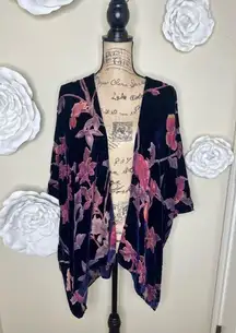 Entro Velvet Navy Blue & Burgundy Sheer Floral Kimono Size Medium/Large