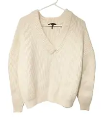 Maje Size 3/Large Cream Ribbed‎ V Neck Wool Blend Knit Sweater