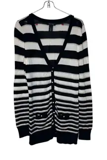 White House Black Market Women's Sweater Snap Button Sparkle Striped Sz.‎ Medium
