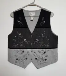 Vintage 90s Y2K Black and Gray Embroidered Wool Blend Vest