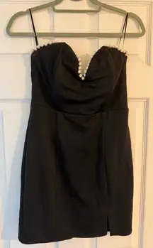 Black Strapless Dress with Pearl Accents
