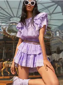 LoveShackFancy Natasha Ruffled Sleeve Tie Dye Mini Dress Small