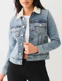 True Religion SHERPA COLLAR TRUCKER DENIM JACKET Size Medium