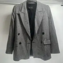 Massimo Dutti Women's Houndstooth Plaid Double Breasted Linen Blazer Jacket 4‎