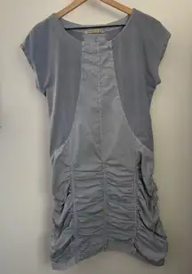 XCVI Medium Aviana Mini Dress Pastel Blue Grayish Side Ruch Lagenlook Minimal