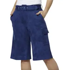New HFR x Undra Celeste Faux Suede Cargo Bermuda Shorts Navy Blue Size Small
