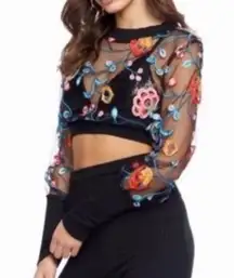 NEW COSMOPOLITAN DRESS THE POPULATION MESH GOTH FLORAL LONG SLEEVE CROP TOP L