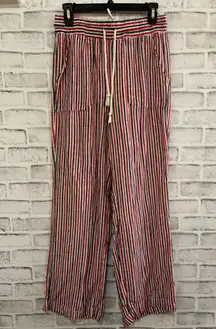 Women’s Indigo Rein pull-on pants, linen, blue/red/white stripe patriotic Med