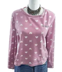 Hurley Pajama Crop Top Women's Size Large Pink White Hearts Barbie Valentines