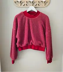 Fabletics Malia Polar Fleece Pullover Sweater Maroon Sz Medium
