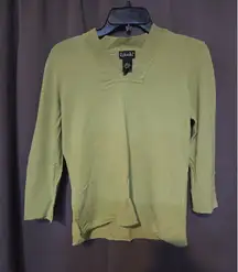 Rafaella, Medium, Green, 3/4 Sleeve, V Neck, ‎ Gathered Sweater Top