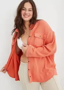 Aerie LumberJane Waffle Shirt in Saturn Peach Oversized Button Up Shacket XS