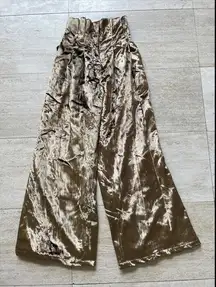 X Revolve Chrissy Teigen Pants Golden Velvet High Waist Wide‎ Leg S