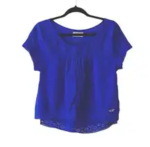 Blue Crochet Trim Short Sleeve Top