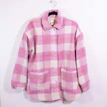 L*Space Seaside Fuzzy Knit Lilac Cream Plaid Check Print Shacket Jacket Small