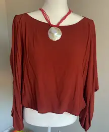 Flowy Rust Orange Open Shoulder Top Size XL