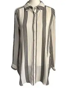 Como Vintage Drop Shoulder White and Black Stripe Semi-Sheer Tunic Size XL