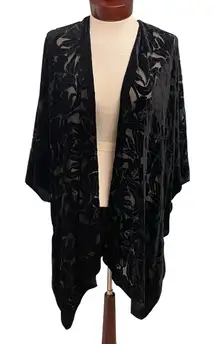 Black Velvet Burnout Kimono Duster Drape Front One Size Whimsigoth Dark Fairy