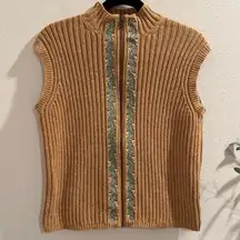 Woolrich Women’s Embroidered Tan Rib Clove Full Zip Casual Sleeveless Vest Large