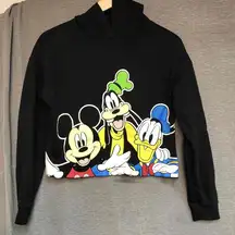 Disney Black Long Sleeve Cropped Hoodie Mickey Goofy Donald Graphic Unisex