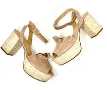 Anthropologie Ruffled Platform Heel Sandals Suede Light‎ Pink Size 41 US 10.5