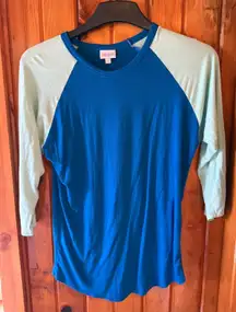LuLaRoe‎ Teal Blue Baseball Three Quarter Sleeve Top Shirt Large L