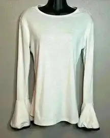 Qearal Women's‎ Top Shirt Flare Long Sleeve White Black Size Medium
