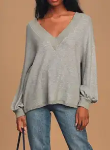 Lulus Personal Record Heather Grey Knit Balloon Sleeve Sweater Top