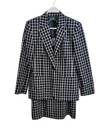 Ralph Lauren Vintage  Matching Blazer Size: 8 & Skirt Size: 6 Set Navy & White