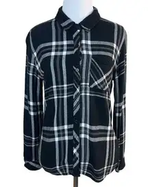 Rails  Hunter Plaid Shirt Womens Medium Button Down Black‎ White Gray Long Sleeve