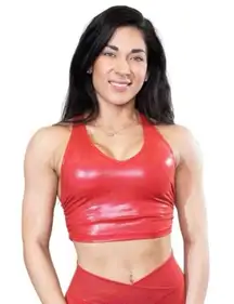 ACBikinis NWT Metallic Racerback Cropped Tank Sports Bra in Red Size Medium