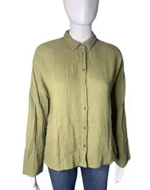 Topshop Collared Long Sleeve Olive Green Button Down Womens Shirt Size 0