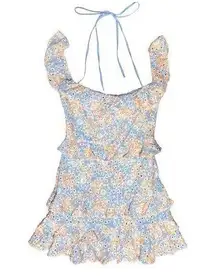 Lovers + Friends Ruffle Shoulder Floral Brooklyn Eyelet Tiered Mini Dress,Size S