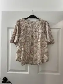 NWOT | TCEC Smocked Flutter Print Top – Cream – M – CT8281