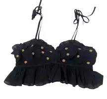 NWT  Black Ruffled Embellished Boho Crop Top Sz XS Spring Break